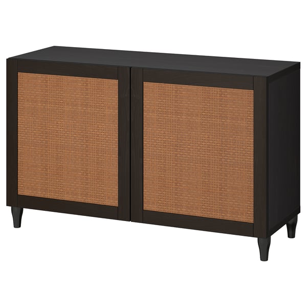 BESTÅ Mobile con ante, marrone-nero Studsviken/Kabbarp/marrone scuro pioppo intrecciato, 120x42x74 cm