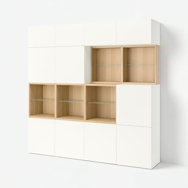 BESTÅ Mobile con ante, rovere con mordente bianco/Lappviken bianco, 240x42x231 cm
