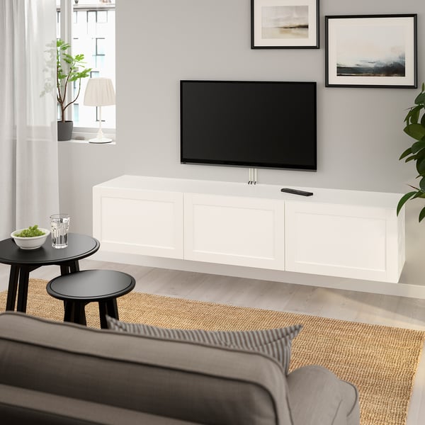 BESTÅ Mobile TV con ante, bianco/Hanviken bianco, 180x42x38 cm