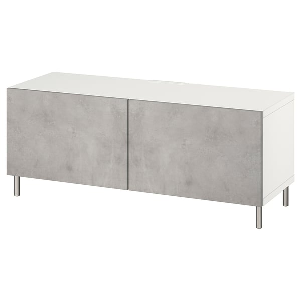 BESTÅ Mobile TV con ante, bianco/Kallviken/Ösarp grigio chiaro, 120x42x48 cm