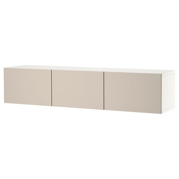 BESTÅ Mobile TV con ante, bianco/Lappviken grigio chiaro/beige, 180x42x38 cm