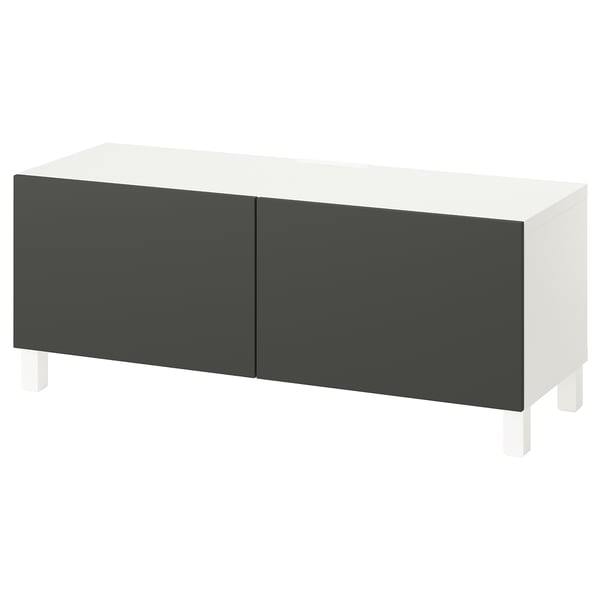 BESTÅ Mobile TV con ante, bianco Lappviken/Stubbarp/grigio scuro, 120x42x48 cm