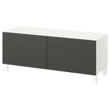 BESTÅ Mobile TV con ante, bianco Lappviken/Stubbarp/grigio scuro, 120x42x48 cm