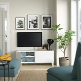BESTÅ Mobile TV con ante, bianco Laxviken/Stubbarp/bianco, 120x42x48 cm