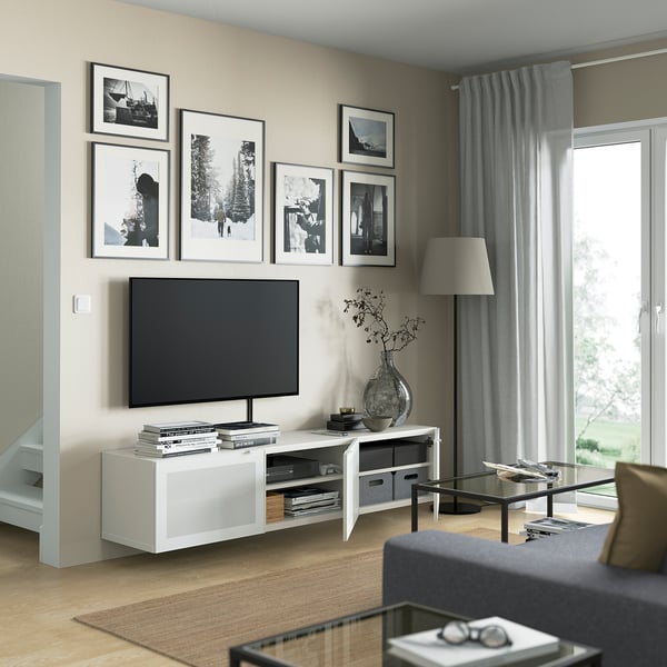 BESTÅ Mobile TV con ante, bianco/Mörtviken bianco, 180x42x38 cm