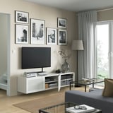 BESTÅ Mobile TV con ante, bianco/Mörtviken bianco, 180x42x38 cm