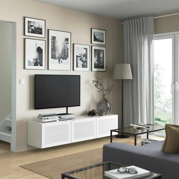 BESTÅ Mobile TV con ante, bianco/Mörtviken bianco, 180x42x38 cm