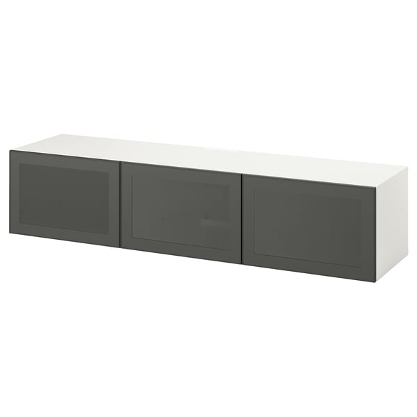BESTÅ Mobile TV con ante, bianco/Mörtviken grigio scuro, 180x42x38 cm