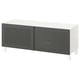 BESTÅ Mobile TV con ante, bianco Mörtviken/Stubbarp/grigio scuro, 120x42x48 cm
