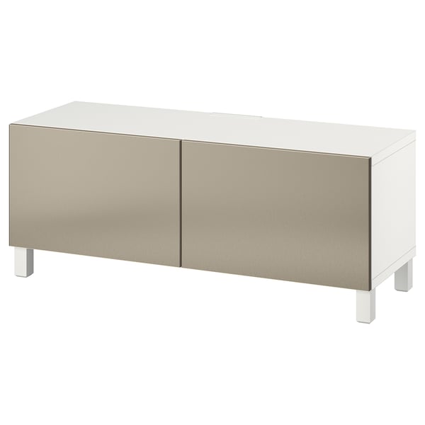 BESTÅ Mobile TV con ante, bianco Riksviken/Stubbarp/color bronzo, 120x42x48 cm