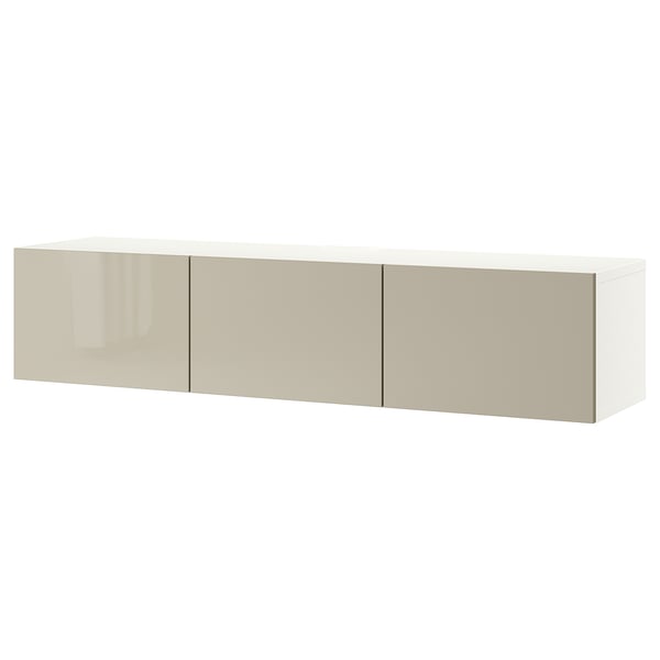 BESTÅ Mobile TV con ante, bianco/Selsviken lucido/beige, 180x42x38 cm