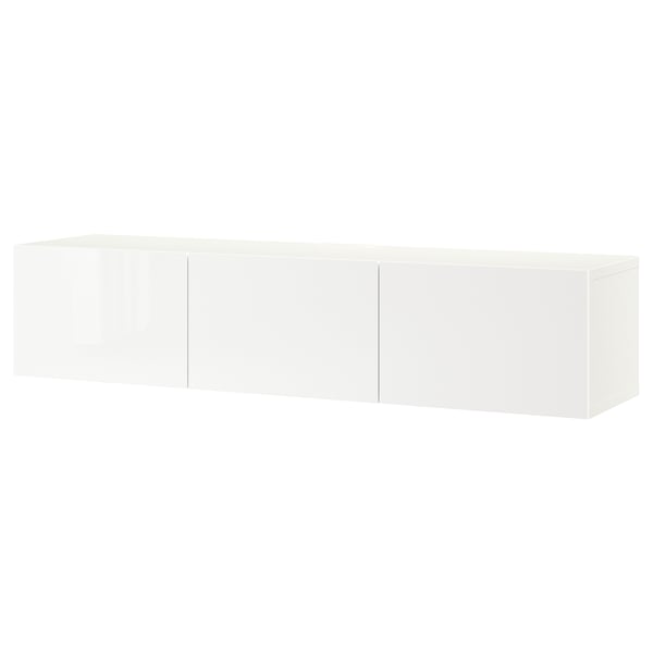 BESTÅ Mobile TV con ante, bianco/Selsviken lucido/bianco, 180x42x38 cm