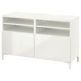 BESTÅ Mobile TV con ante, bianco/Selsviken/Nannarp lucido/bianco, 120x42x74 cm