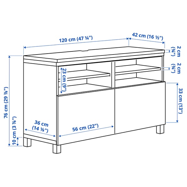 BESTÅ Mobile TV con ante, bianco/Studsviken/Kabbarp bianco, 120x42x76 cm