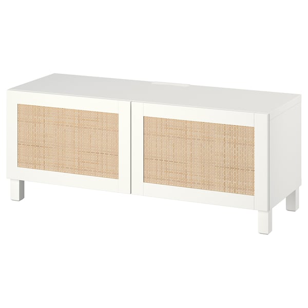 BESTÅ Mobile TV con ante, bianco Studsviken/Stubbarp/bianco, 120x42x48 cm