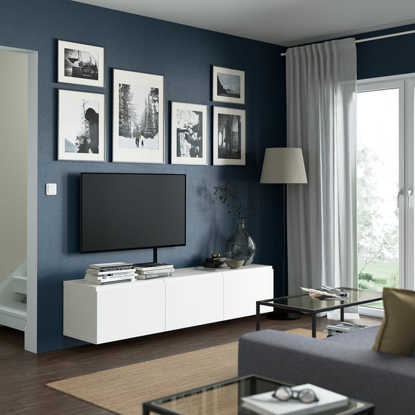 BESTÅ Mobile TV con ante, bianco/Västerviken bianco, 180x42x38 cm