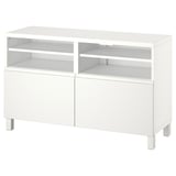 BESTÅ Mobile TV con ante, bianco/Västerviken/Stubbarp bianco, 120x42x74 cm