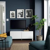BESTÅ Mobile TV con ante, bianco Västerviken/Stubbarp/bianco, 120x42x48 cm