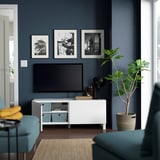 BESTÅ Mobile TV con ante, bianco Västerviken/Stubbarp/bianco, 120x42x48 cm
