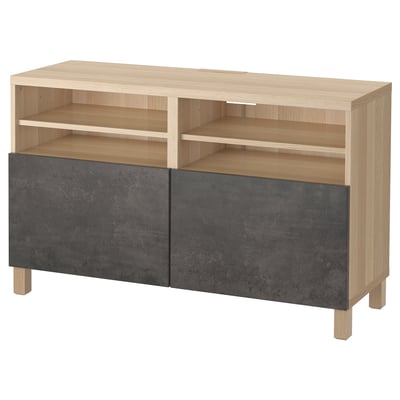 BESTÅ Mobile TV con ante, effetto rovere con mordente bianco Kallviken/Stubbarp/grigio scuro effetto cemento, 120x42x74 cm