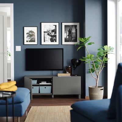 BESTÅ Mobile TV con ante, grigio scuro/Lappviken/Stubbarp grigio scuro, 120x42x48 cm