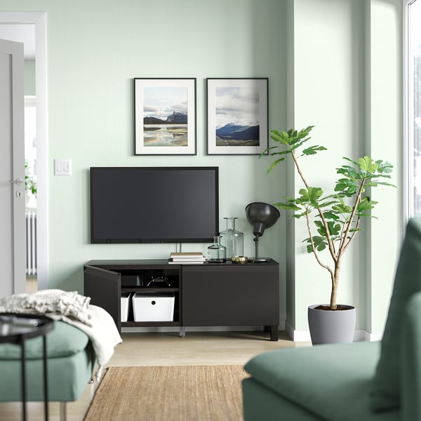 BESTÅ Mobile TV con ante, marrone-nero/Hammarsmed/Stubbarp antracite, 120x42x48 cm