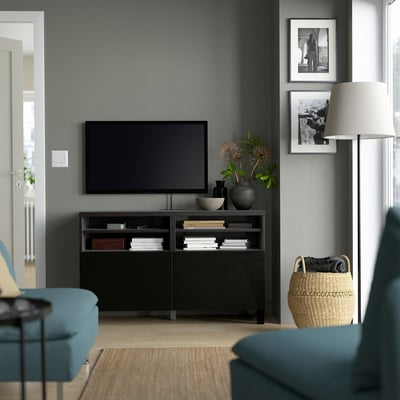 BESTÅ Mobile TV con ante, marrone-nero/Laxviken/Stubbarp nero, 120x42x74 cm