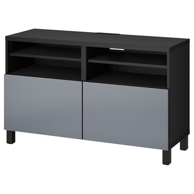 BESTÅ Mobile TV con ante, marrone-nero/Riksviken/Stubbarp effetto peltro scuro spazzolato, 120x42x74 cm