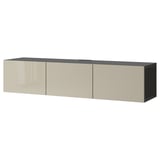 BESTÅ Mobile TV con ante, marrone-nero/Selsviken lucido/beige, 180x42x38 cm