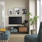 BESTÅ Mobile TV con ante, marrone-nero/Studsviken/Stubbarp marrone scuro, 120x42x48 cm