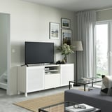 BESTÅ Mobile TV con cassetti, bianco Mörtviken/Lappviken/Stubbarp bianco, 180x42x74 cm