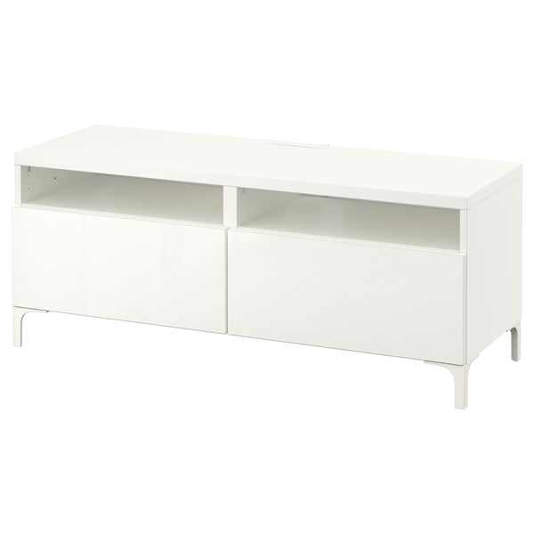 BESTÅ Mobile TV con cassetti, bianco/Selsviken lucido/bianco, 120x42x48 cm