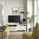 BESTÅ Mobile TV con cassetti, bianco/Studsviken/Stubbarp bianco, 120x42x48 cm