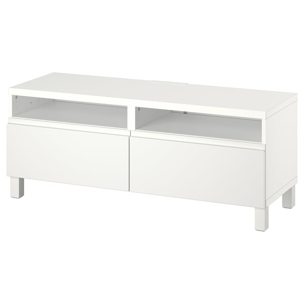 BESTÅ Mobile TV con cassetti, bianco/Västerviken/Stubbarp bianco, 120x42x48 cm