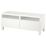 BESTÅ Mobile TV con cassetti, bianco/Västerviken/Stubbarp bianco, 120x42x48 cm