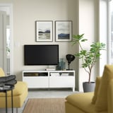 BESTÅ Mobile TV con cassetti, bianco/Västerviken/Stubbarp bianco, 120x42x48 cm