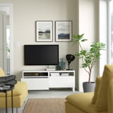 BESTÅ Mobile TV con cassetti, bianco/Västerviken/Stubbarp bianco, 120x42x48 cm