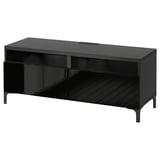 BESTÅ Mobile TV con cassetti, marrone-nero/Selsviken/Nannarp lucido/nero, 120x42x48 cm