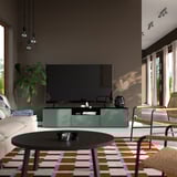 BESTÅ Mobile TV, marrone-nero/Krukmakare grigio scuro-verde, 180x42x39 cm