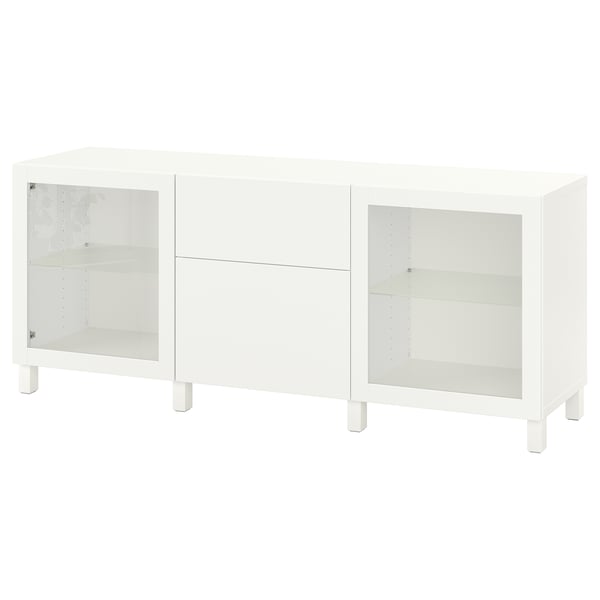 BESTÅ Mobili con cassetti, bianco Lappviken/Sindvik/Stubbarp vetro trasparente bianco, 180x42x74 cm
