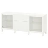 BESTÅ Mobili con cassetti, bianco Lappviken/Sindvik/Stubbarp vetro trasparente bianco, 180x42x74 cm