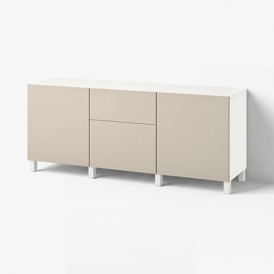 BESTÅ Mobili con cassetti, bianco Lappviken/Stubbarp/grigio chiaro/beige, 180x42x74 cm
