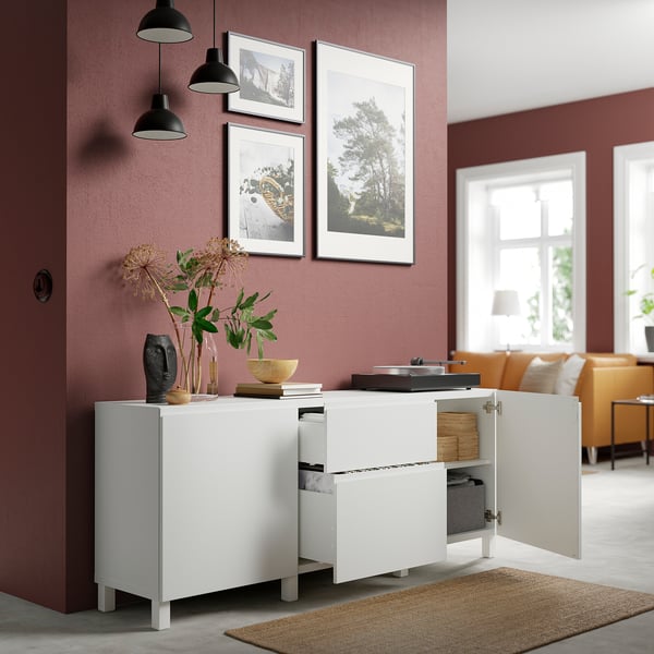 BESTÅ Mobili con cassetti, bianco/Västerviken/Stubbarp bianco, 180x42x74 cm