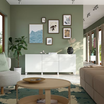 BESTÅ Mobili con cassetti, Förvaltare bianco/Stubbarp bianco, 180x42x74 cm