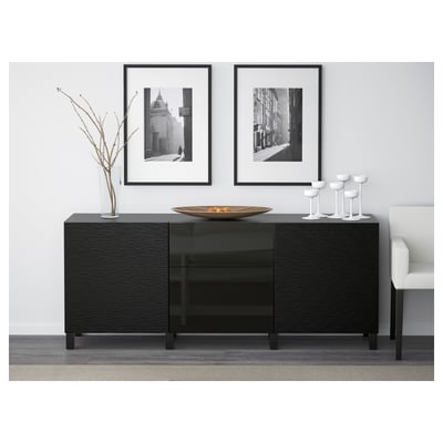 BESTÅ Mobili con cassetti, Laxviken nero/Selsviken lucido/nero, 180x42x74 cm