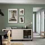BESTÅ Mobili con cassetti, marrone-nero Lappviken/Stubbarp/grigio chiaro-beige vetro trasparente, 180x42x74 cm