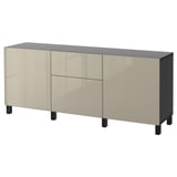 BESTÅ Mobili con cassetti, marrone-nero/Selsviken/Stubbarp lucido/beige, 180x42x74 cm