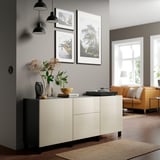 BESTÅ Mobili con cassetti, marrone-nero/Selsviken/Stubbarp lucido/beige, 180x42x74 cm