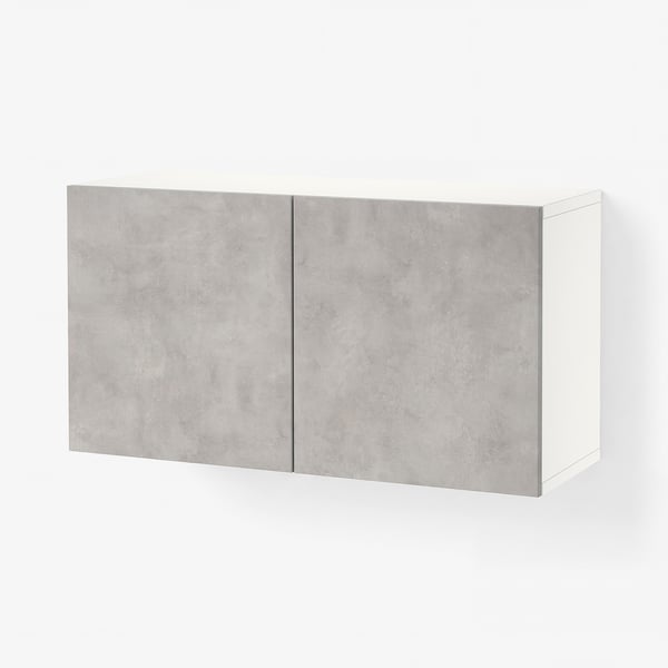 BESTÅ Scaffale con ante, bianco Kallviken/grigio chiaro effetto cemento, 120x42x64 cm