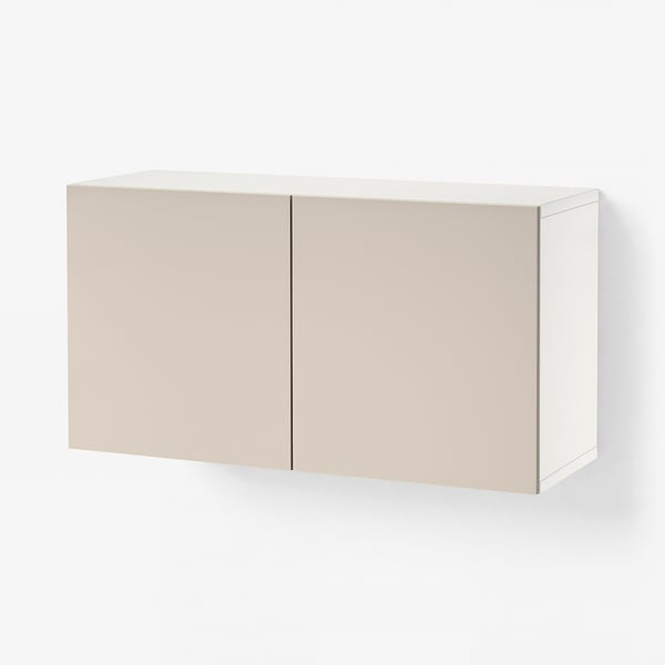 BESTÅ Scaffale con ante, bianco/Lappviken grigio chiaro-beige, 120x42x64 cm
